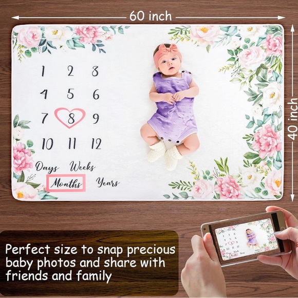 Baby Monthly Milestone Blanket - Personalized Newborn Growth Chart New! - Picture 4 of 7